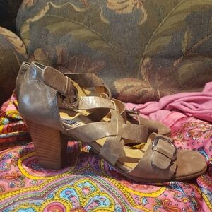 Paul Green tan leather strappy high heel shoes handmade women's size 7 7.5